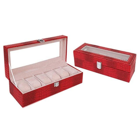 Red Leather Watch and Jewelry Display Storage Box