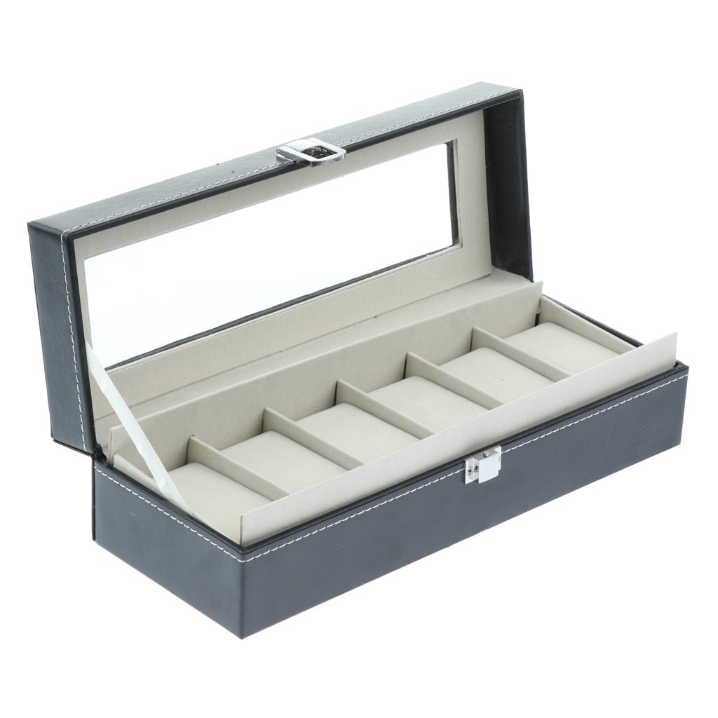 Gray Leather Watch and Jewelry Display Storage Box