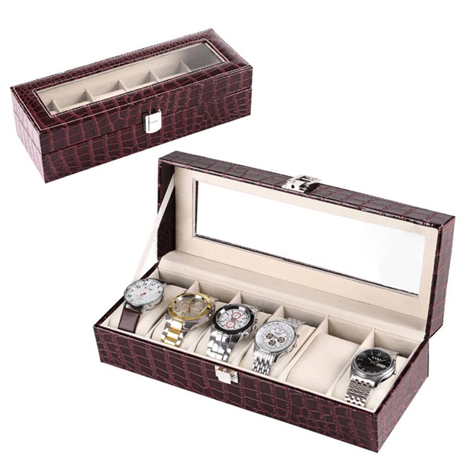 Burgundy Striped Leather Watch and Jewelry Display Storage Box - Leather Purse Backpack