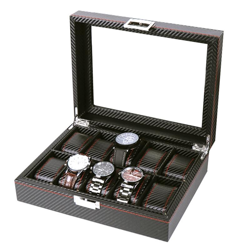 Black Leather 10 Grids Wristwatch Storage Box for Men