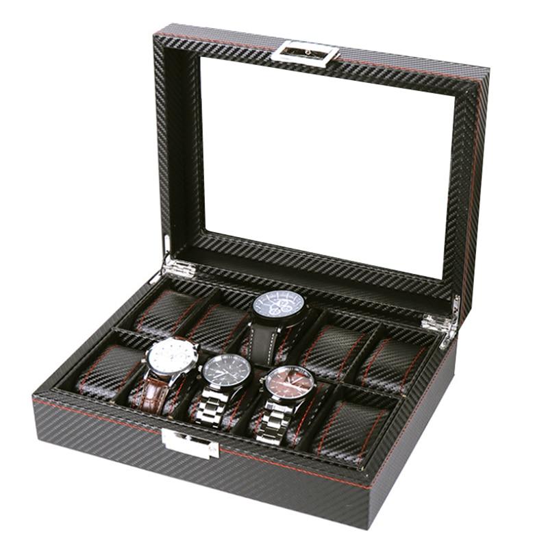 Black Leather 10 Grids Wristwatch Storage Box for Men - Leather Purse Backpack