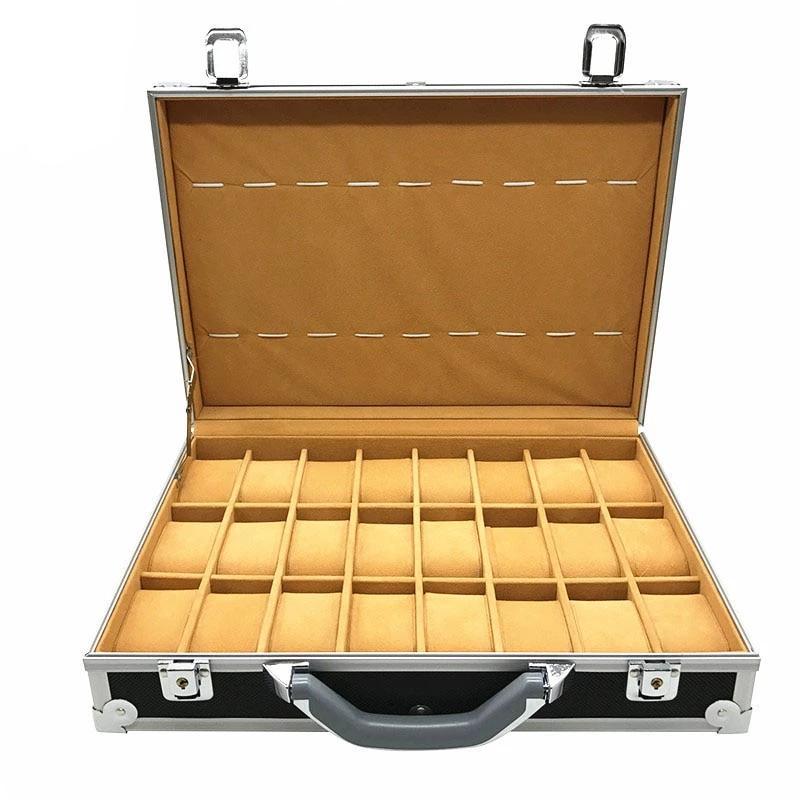 Black and Silver Wristwatches Metal Suitcase Storage Box - Leather Purse Backpack