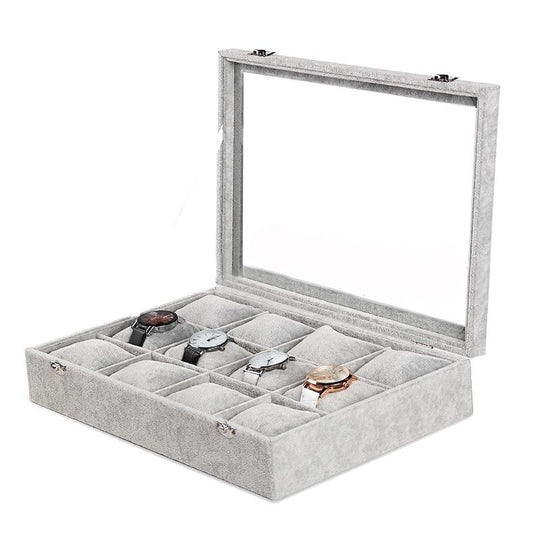 Gray Velvet Watch and Jewelry Display Storage Box