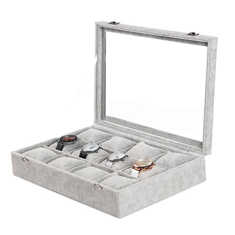 Gray Velvet Watch and Jewelry Display Storage Box - Leather Purse Backpack