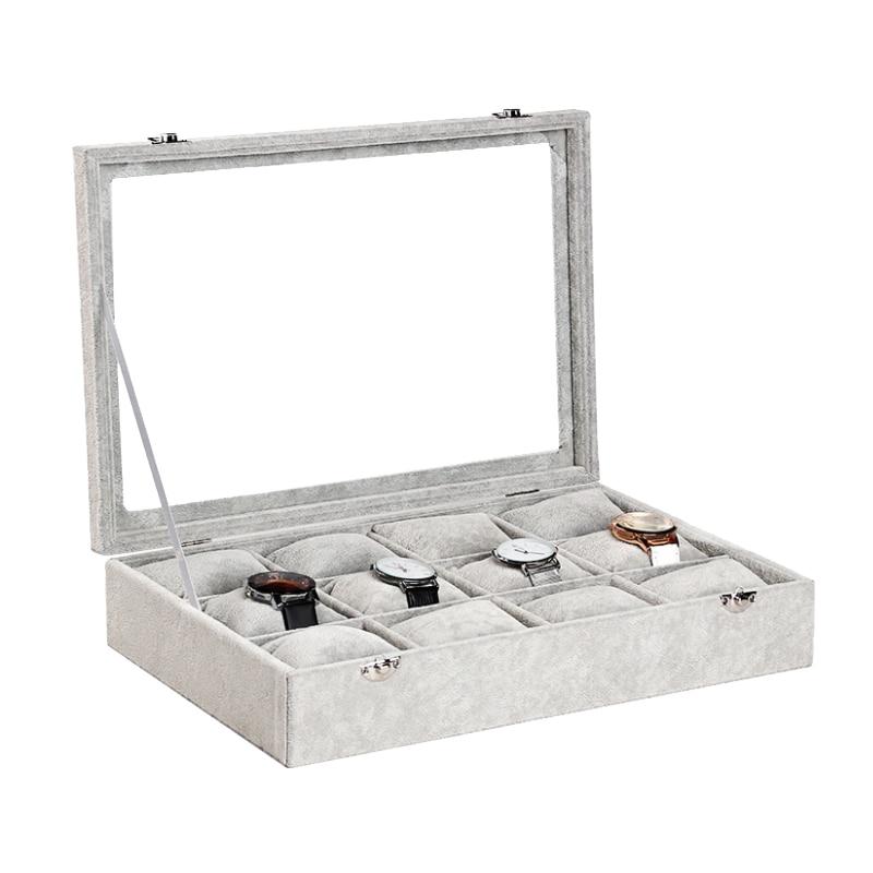 Gray Velvet Watch and Jewelry Display Storage Box