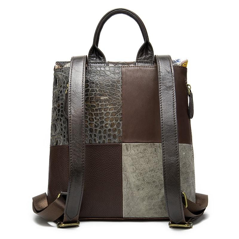 Women's leather backpack with vibrant and stylish patchwork