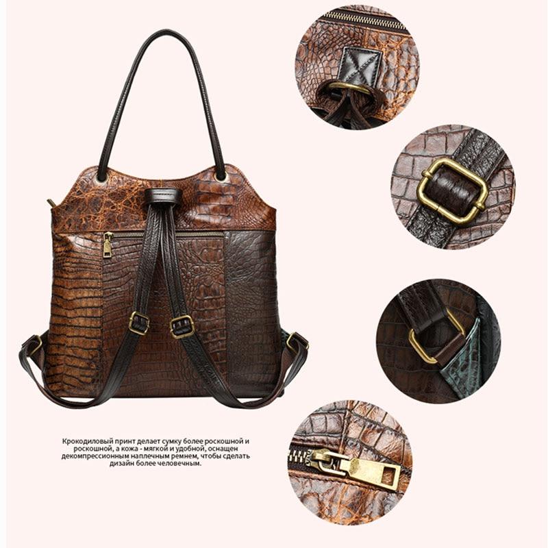 Floral embossed leather hiking backpack or sling bag with patchwork design for women