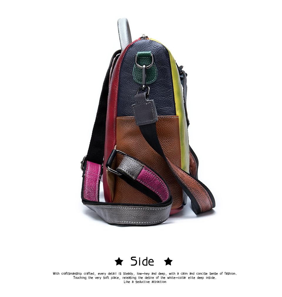 Yellow, red, brown, and pink leather backpack for girls with multi-color design