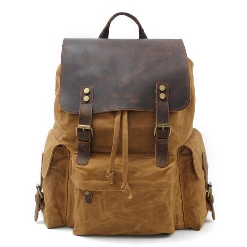 Extra-large waxed canvas leather daypack for heavy loads 76 liters