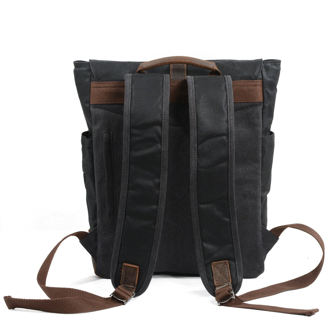Waxed canvas leather backpack for school with 76-liter capacity