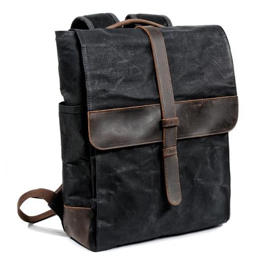 School backpack in waxed canvas and leather 76L