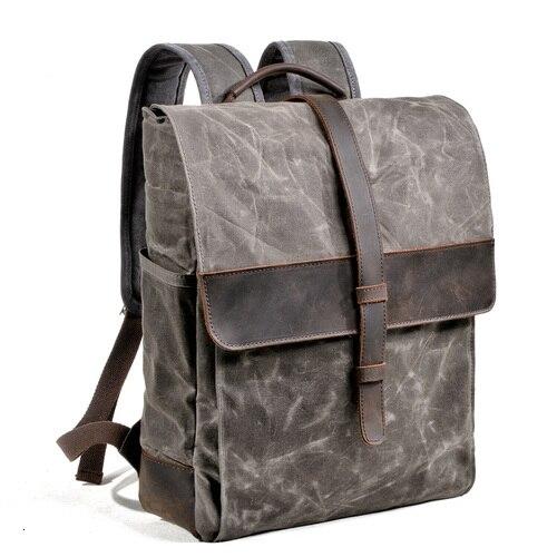 76L waxed canvas leather backpack for students