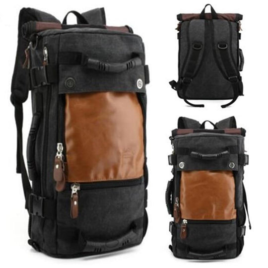Casual hiking backpack in two-tone canvas leather 20-35L