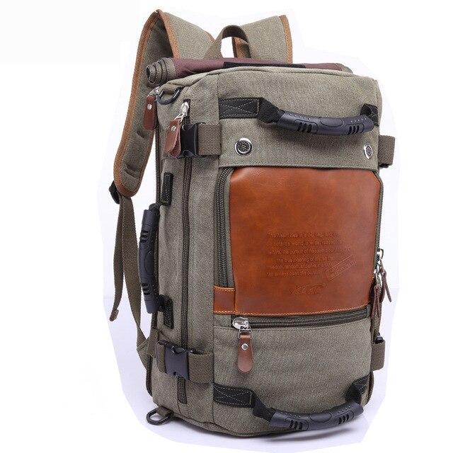 Two-tone leather and canvas casual daypack 20-35L