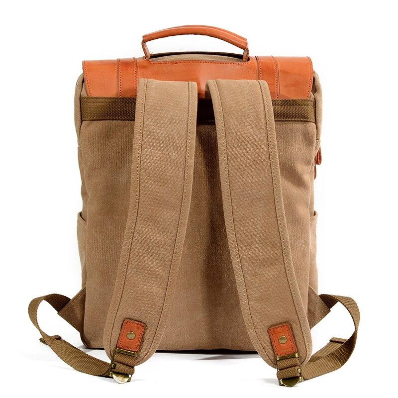 Retro style multi-functional waterproof canvas leather backpack 20-35 liters