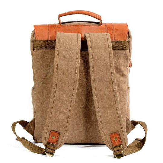 Retro style multi-functional waterproof canvas leather backpack 20-35 liters