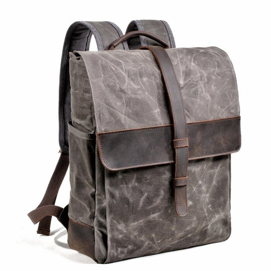 Men's canvas leather traveling backpack with 20-35L capacity