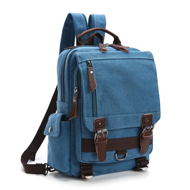 Vintage style waterproof canvas leather travel daypack 20L