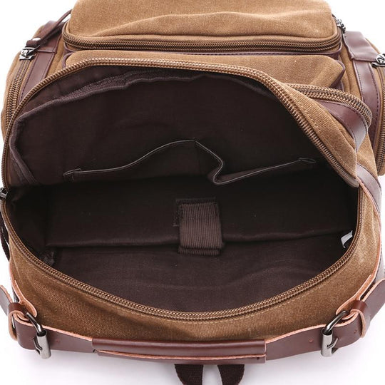 Retro style canvas leather multi-functional travel backpack