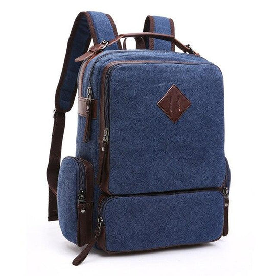 Men's multi-functional canvas leather travel backpack