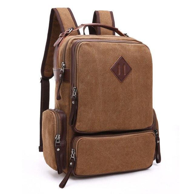 Multi-functional canvas leather travel daypack