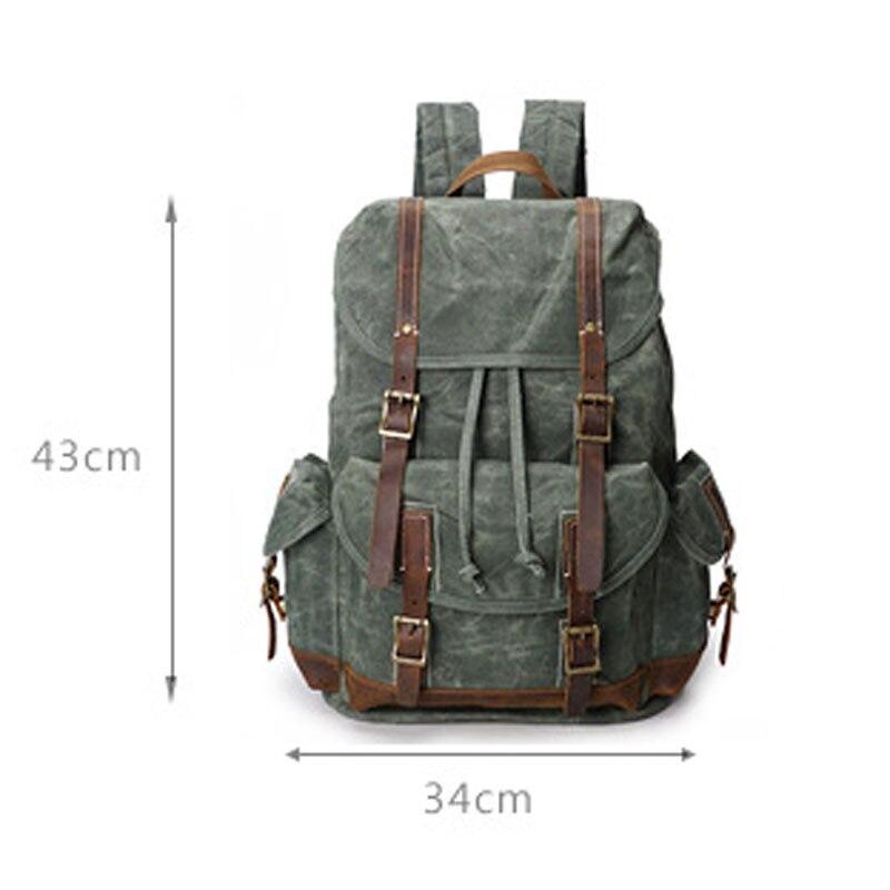 Retro style canvas leather luggage backpack with 14-inch laptop compartment 20 to 35 liters