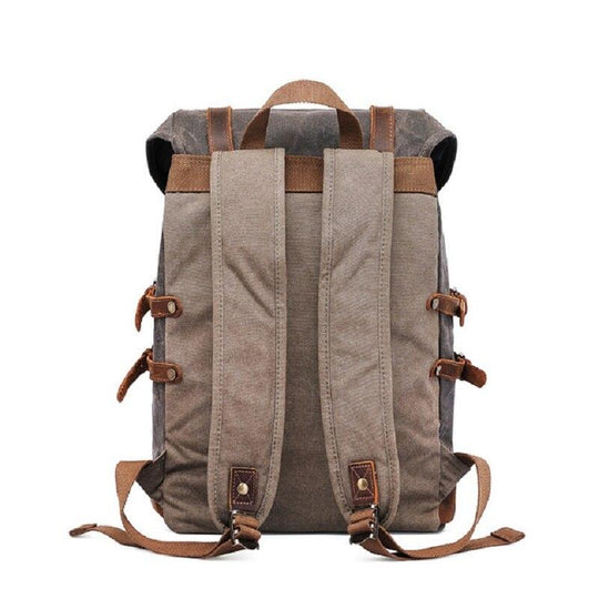 Waterproof canvas leather trekking student backpack 20 to 35 liters