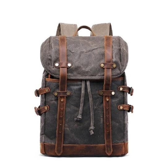 Canvas leather hiking student backpack 20-35L waterproof