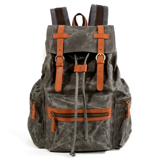 Retro style black and brown waterproof canvas leather backpack