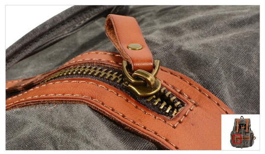 Vintage black and brown waterproof canvas leather travel backpack