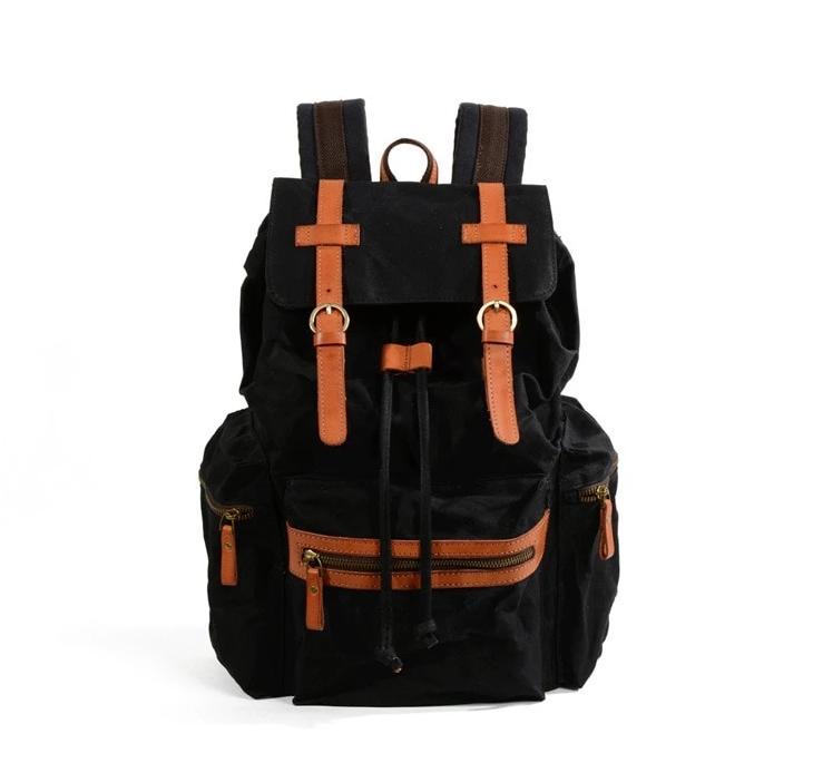 Waterproof canvas leather backpack in black and brown