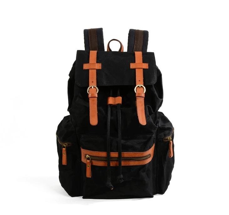 black canvas and leather backpack Black and Brown Waterproof Canvas Leather Backpack
