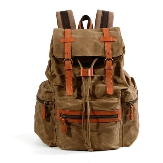Men's black and brown waterproof canvas leather daypack