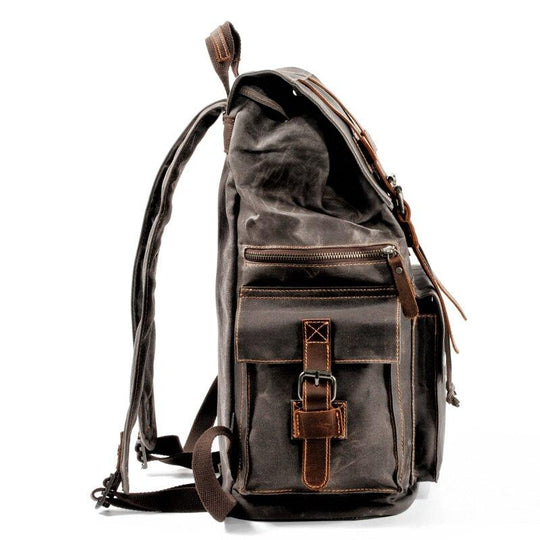 Brown leather vintage style casual backpack 20-35L