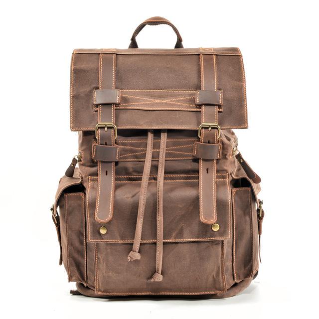 Vintage brown leather school backpack for men 20-35L