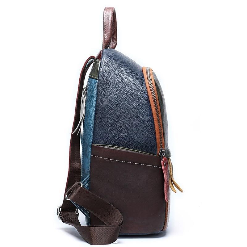 Men's large leather backpack with a lively green, yellow, blue, and red design