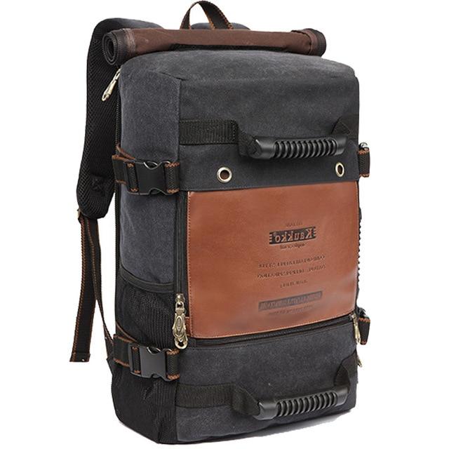 Men's multi-functional canvas leather backpack with 20-35L capacity