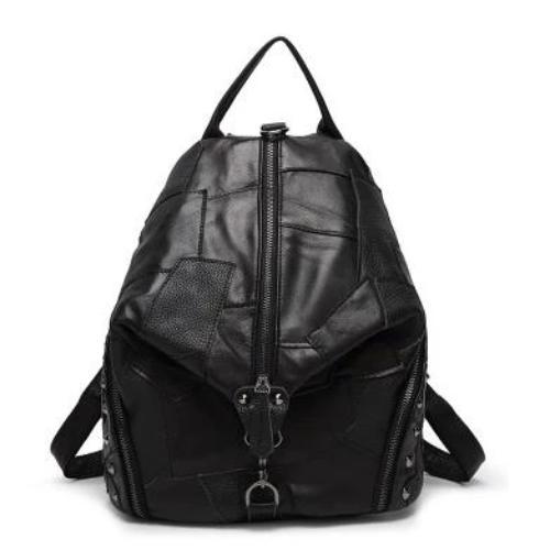 Multi-color and black patchwork genuine leather handbag
