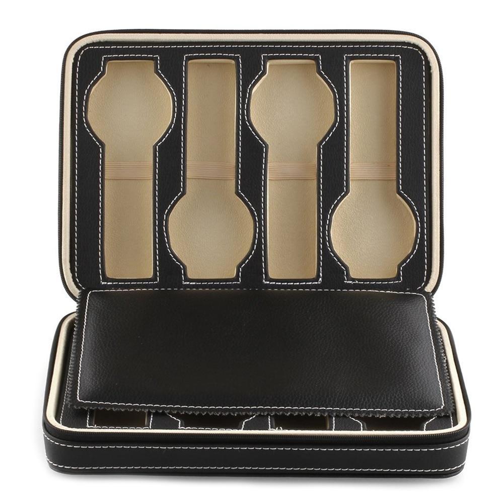 Black Leather Watch and Jewelry Zippered Display Storage Box - Leather Purse Backpack