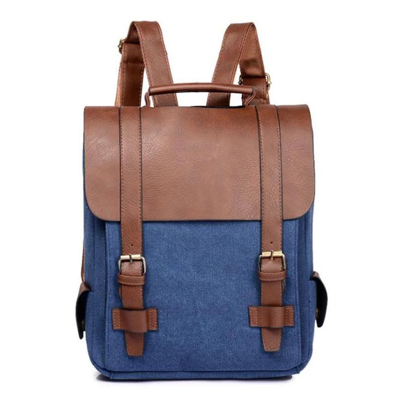 Retro style canvas leather travel backpack 20-35 liters