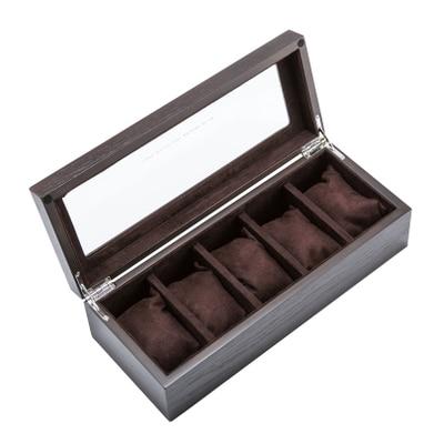 5 Slots Wooden Watch and Jewelry Storage Box with Window