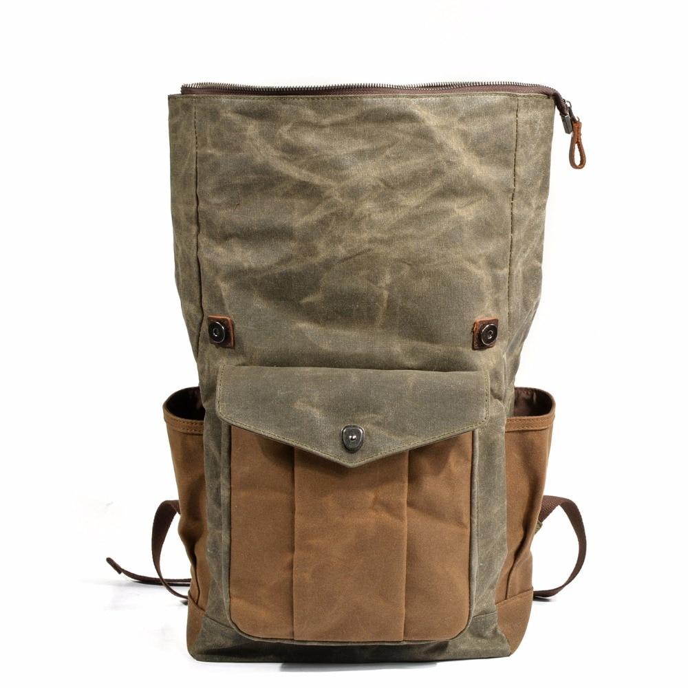 Vintage canvas and leather trekking travel backpack for men 20L