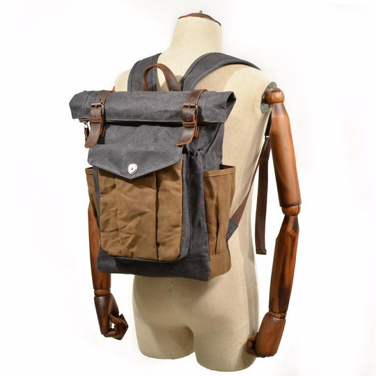 Canvas and leather retro travel backpack 20 liters