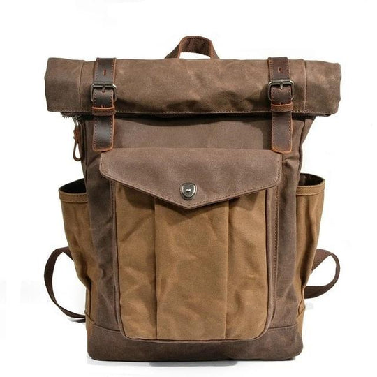 Canvas and leather hiking travel backpack 20 liters in vintage design