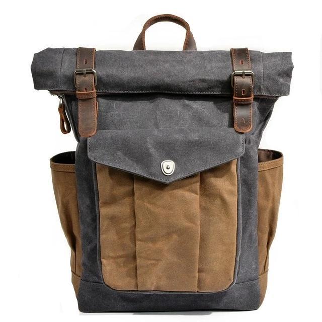 Retro canvas and leather travel daypack 20 liters
