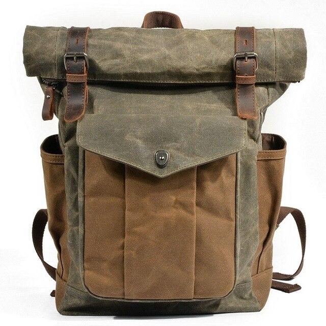 Vintage style canvas and leather travel daypack 20L