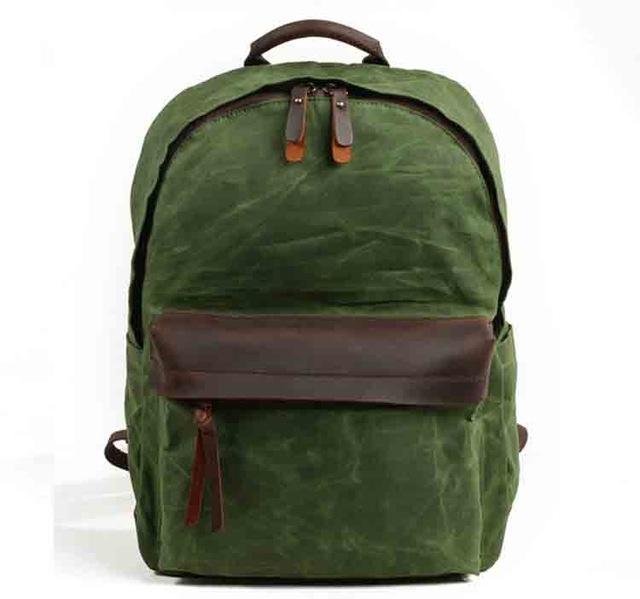 Green and brown vintage style canvas leather backpack 20-35 liters