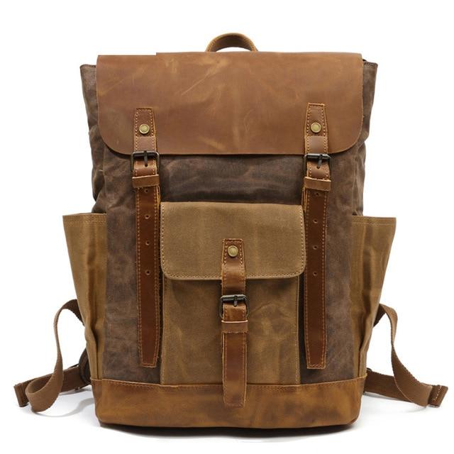 Men's two-tone genuine leather backpack 20-35L