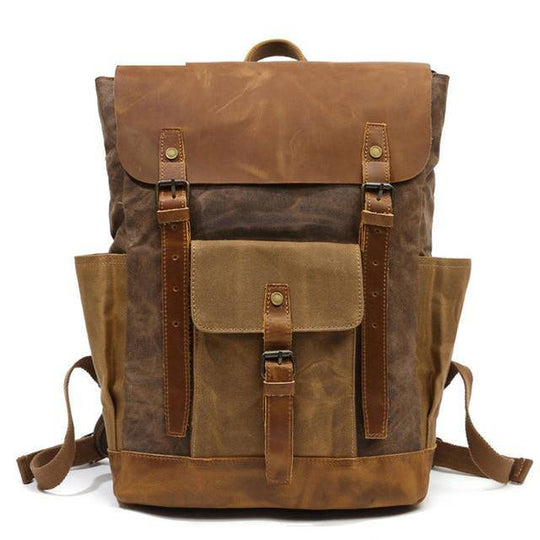 Large Two Tone Genuine Leather 20 to 35 Liter Backpack - Leather Purse Backpack