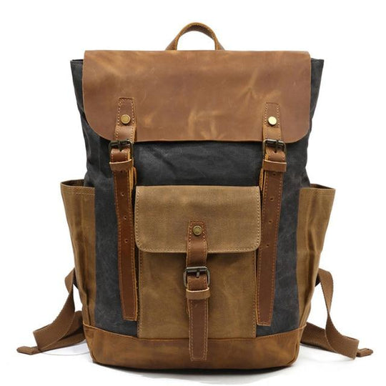 Two-tone genuine leather trekking backpack for men 20-35L